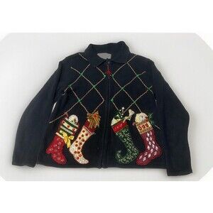 Vintage Tiara International CHRISTMAS SWEATER Women's Size PP S Stockings Zip